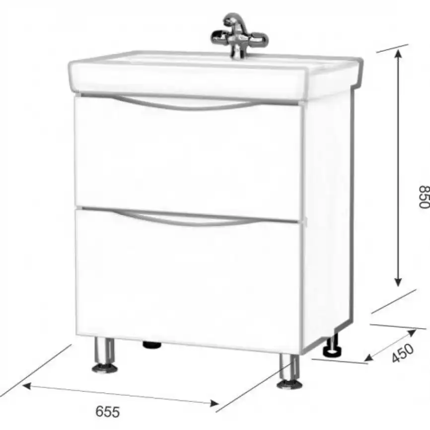 Тумба с умывальником AURA ПАЛЕРМО 70-2 напольная (Раковина COMO 70) Белая фото 3