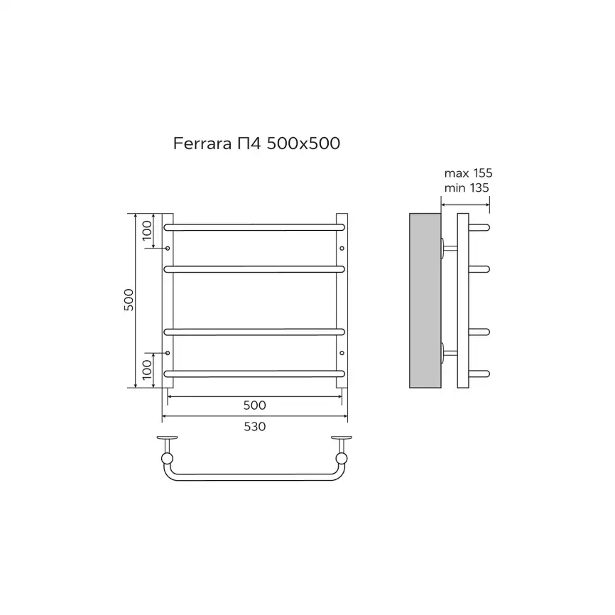 Полотенцесушитель водяной Azario Ferrara 50х50 AZ09155 П4 нижнее подключение 1/2