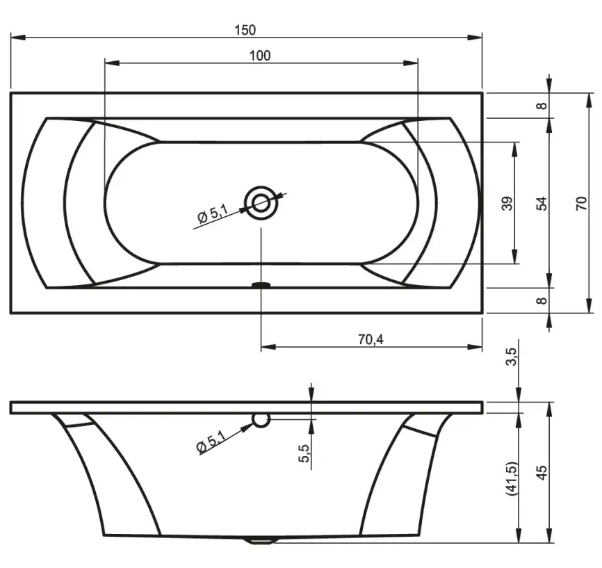 Акриловая ванна RIHO LIMA 150х70 прямоугольная B049001005 фото 6