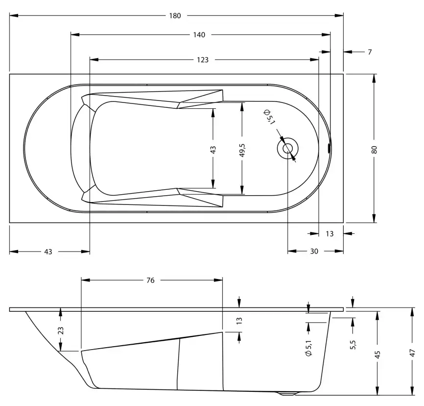 Акриловая ванна RIHO LAZY 180x80 прямоугольная B081001005 фото 6