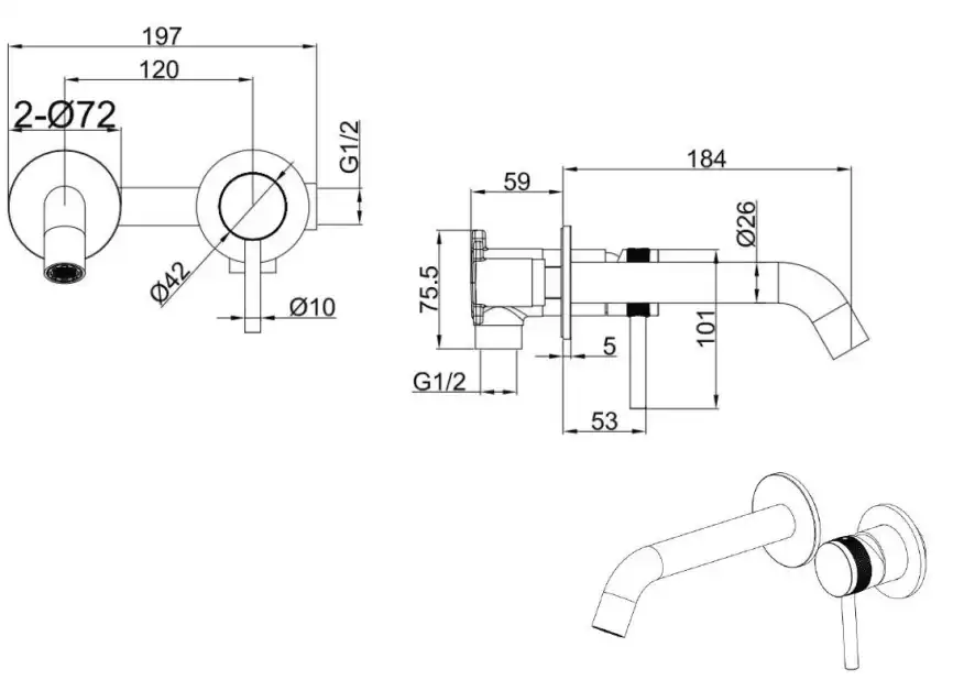 Смеситель для раковины Allen Brau Priority 5.31030-BN встраиваемый, с внутренней частью, Никель фото 2