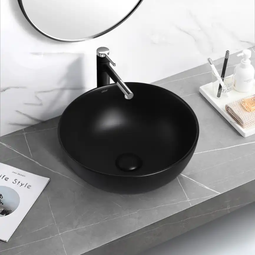 Раковина накладная ABBER BEQUEM 36х36х14,5 AC2105MB, круглая, черная матовая фото 3