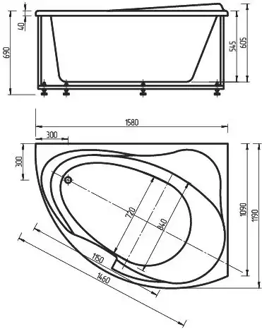 Акриловая ванна Aquatek Альтаир 160х120 (правая, с фронтальным экраном, без гидромассажа) ALT160-0000047 фото 4