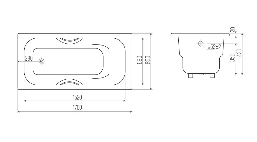 Чугунная ванна Goldman Donni 170х80 с ножками и ручками, Белая фото 4
