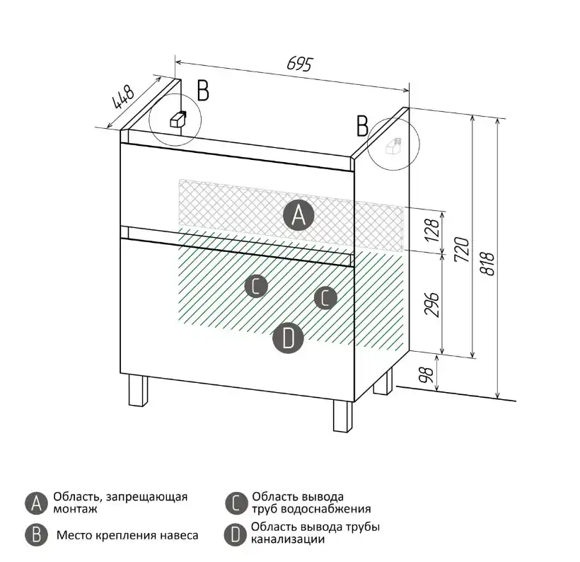 Тумба под раковину Grossman Меркадо 70 напольная, графит матовый (107073) фото 9