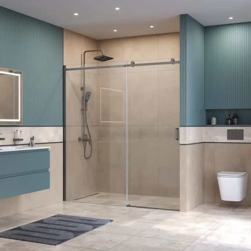 Душевая дверь BelBagno SOFT_CLOSE-2-BF-1-180-C-GM стекло прозрачное, профиль Оружейная сталь фото 8