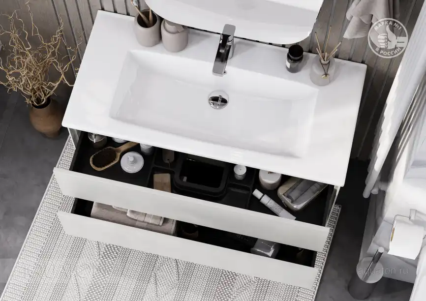 Тумба под раковину Aquaton Сохо 100 1A258201AJ9A0 подвесная цвет, слэйт / галька серая фото 7