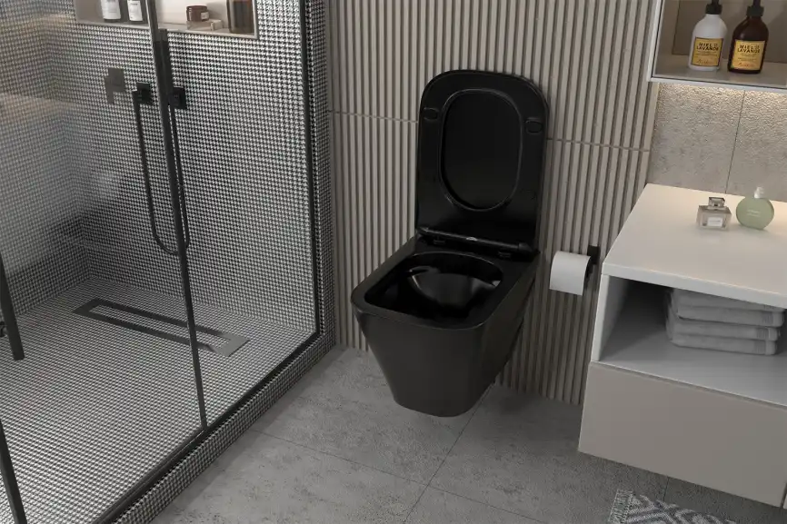Подвесной унитаз ABBER Rechteck AC1201MB черный матовый, безободковый, с сиденьем микролифт фото 3