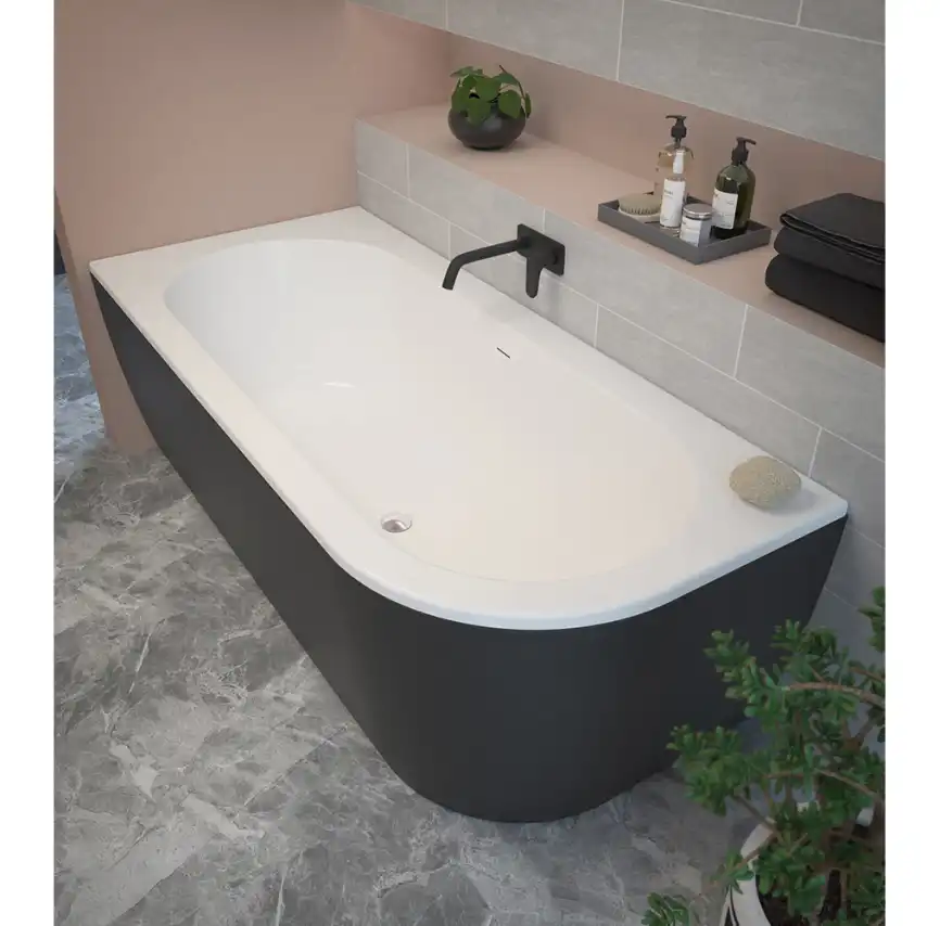 Акриловая ванна CEZARES SLIM CORNER-180-80-60-L-NERO-SET, Черная матовая фото 4
