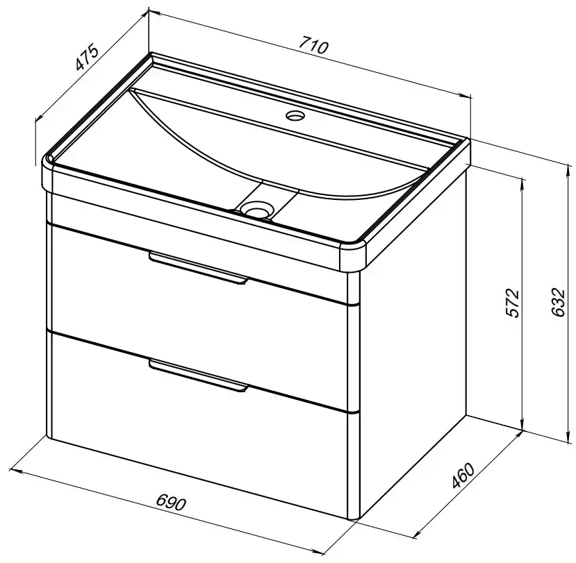Тумба под раковину Aquanet Ирис new 70 белый глянец (2 ящика) 310145 фото 2