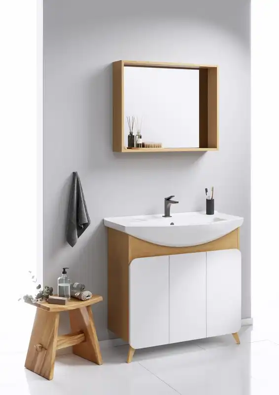 Тумба с раковиной напольная Aqwella Basic 80 см, BAS0108DZ, цвет Дуб золотой фото 4