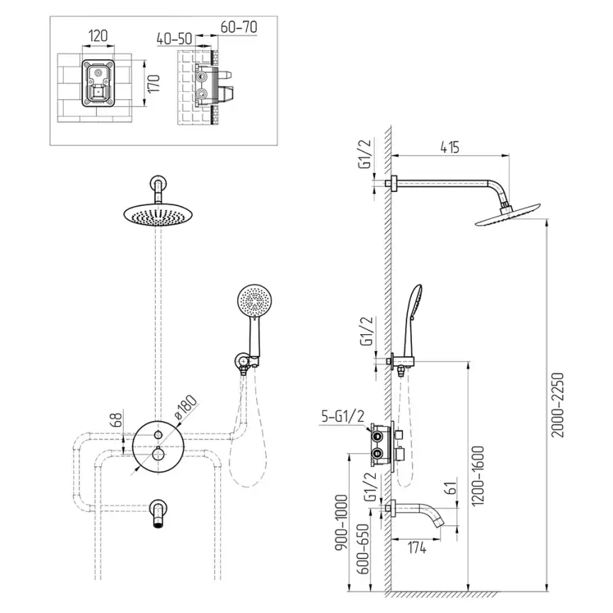Встраиваемая душевая система AVS TERMO 811-503-CR термостат, с изливом хром фото 11