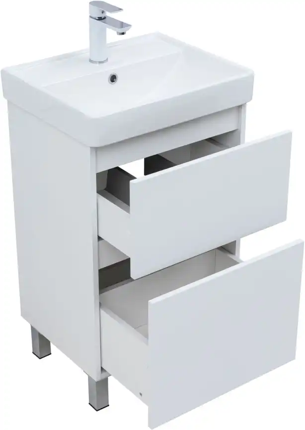 Тумба под раковину Aquanet Вега 50 напольная, белый глянец, 344120 фото 4