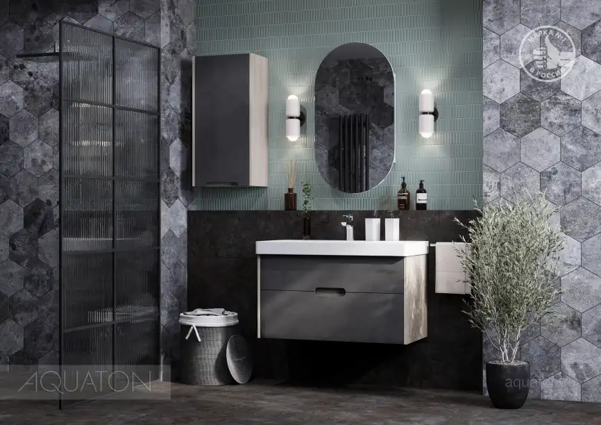 Тумба под раковину Aquaton Оливия 90 1A254401OLUG0 подвесная цвет, грей / дуб ойстер фото 7