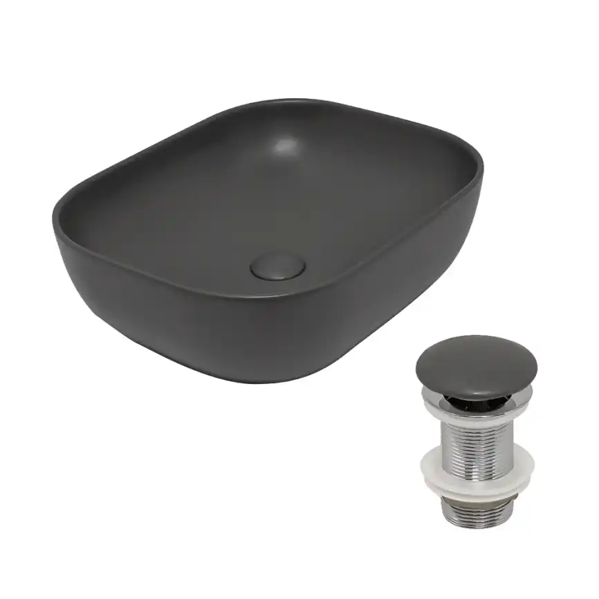 Раковина AVS Клара 51x40 темно-серая матовая с донным клапаном фото 1