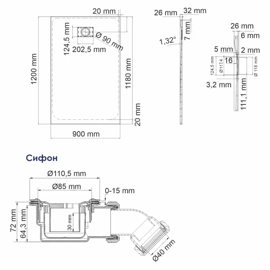 Душевой поддон WasserKRAFT Main 35T 120х90 из стеклопластика 41T07 Белый фото 2