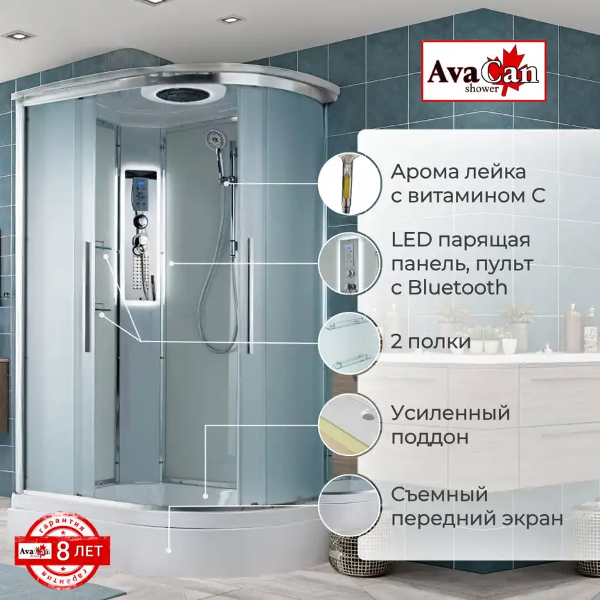 Душевая кабина AvaCan EM3912LLED 120x90 см, средний поддон, с крышей, левая фото 2