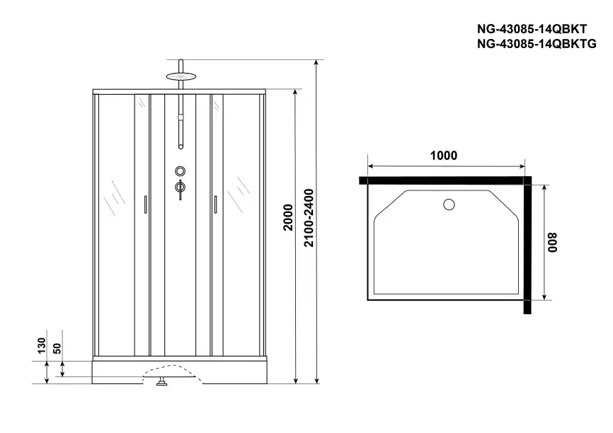 Душевая кабина Niagara Classic 100х80х210 NG-43085-14QBKTG низкий поддон, с гидромассажем, 430853QBKTG фото 3