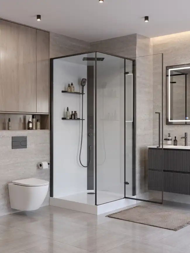 Душевая кабина BelBagno UNO-CAB-A-1-90-C-NERO-Bi-TOP-R, правая, профиль черный матовый фото 3