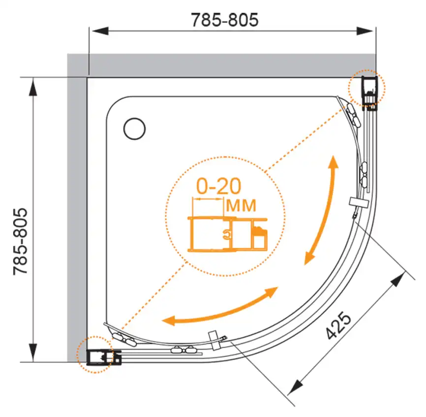 Душевой уголок CEZARES MOMENTO-R-2-80-C-Cr профиль Хром стекло Прозрачное фото 2