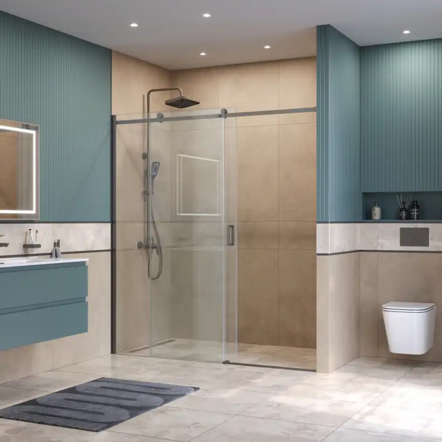 Душевая дверь BelBagno SOFT_CLOSE-2-BF-1-180-C-GM стекло прозрачное, профиль Оружейная сталь фото 9