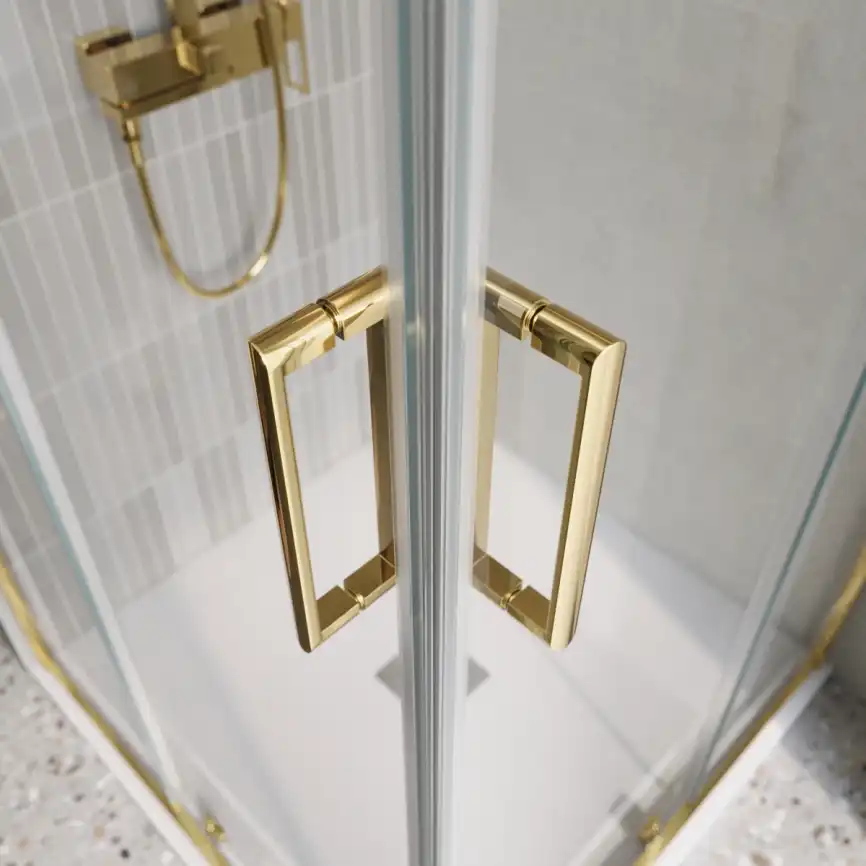 Душевой уголок BelBagno LUCE-A-2-80-C-ORO стекло прозрачное, профиль Золото глянцевое фото 2