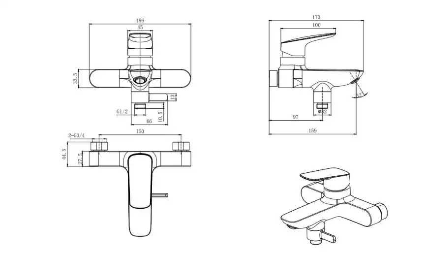 Смеситель для ванны Aquatek Вега AQ1040BGM, Оружейная сталь фото 2