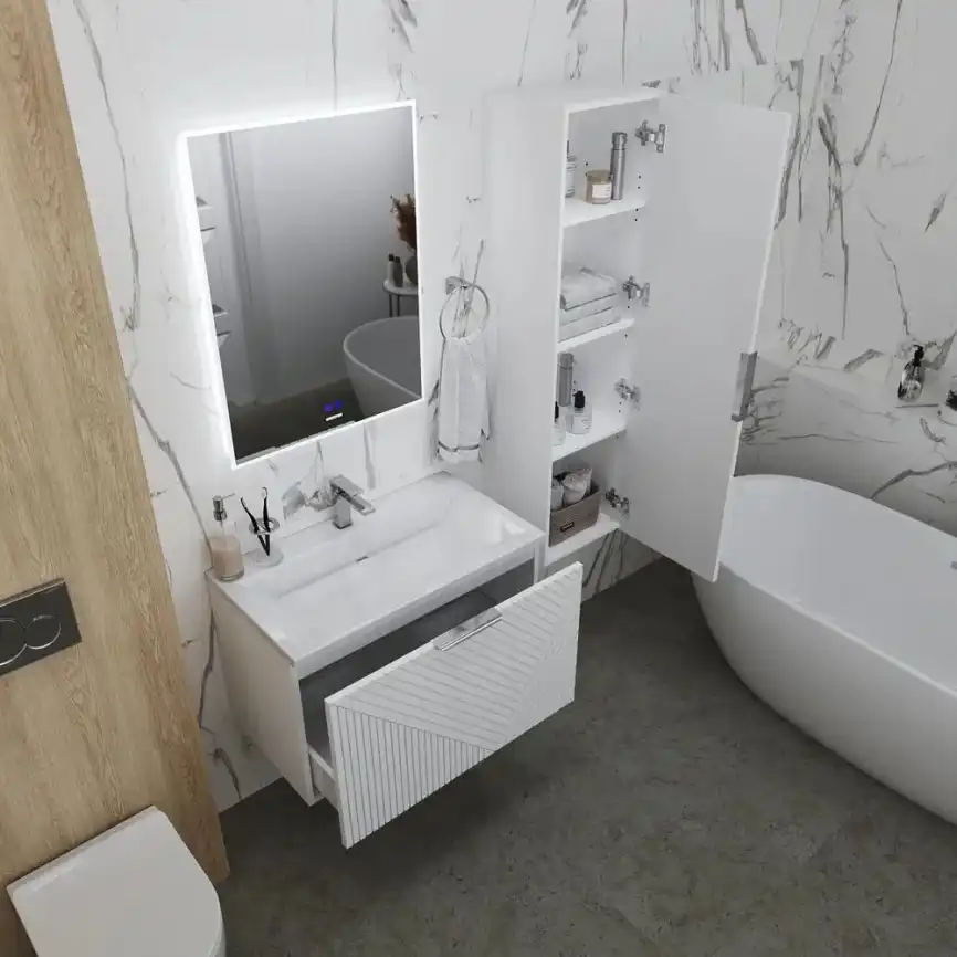 Шкаф-пенал для ванной Grossman Блисс 35 подвесной, белый матовый (303548) фото 3