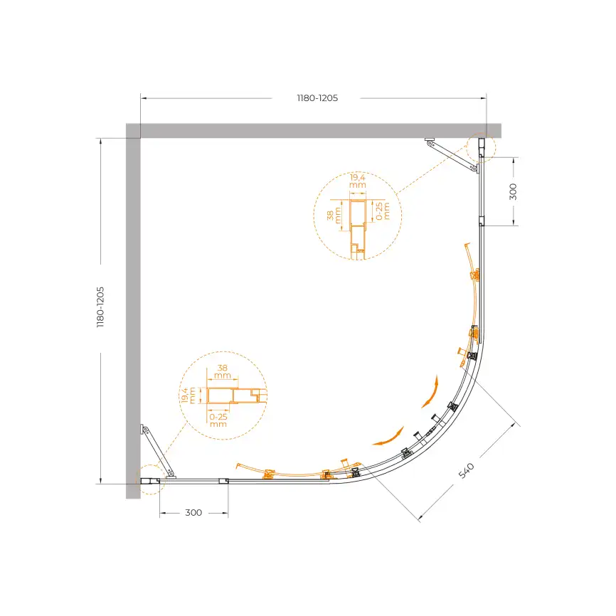 Душевой уголок CEZARES MOLVENO-R-22-90+30-C-Cr-IV стекло Прозрачное, профиль Хром фото 7