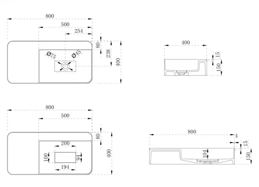 Раковина подвесная ABBER STEIN 80х40х15 AS2627-0.8, прямоугольная, белая матовая фото 5