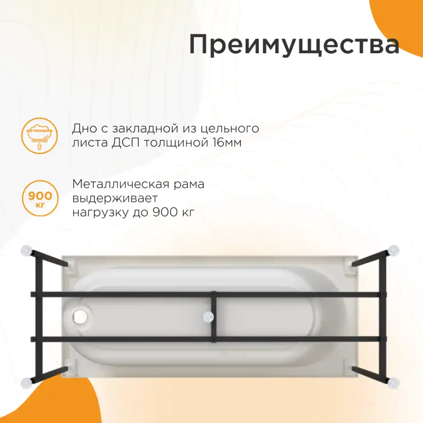 Акриловая ванна Radomir Вальс 170х70 (1-01-0-0-1-336), на каркасе, белая фото 4