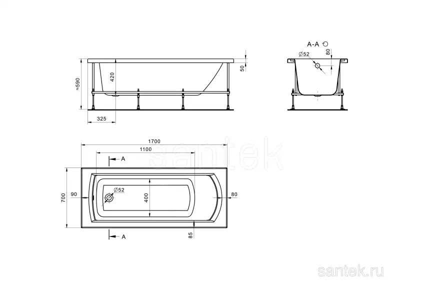 Акриловая ванна Santek Монако 170х70 1WH111979 прямоугольная, Белая фото 5