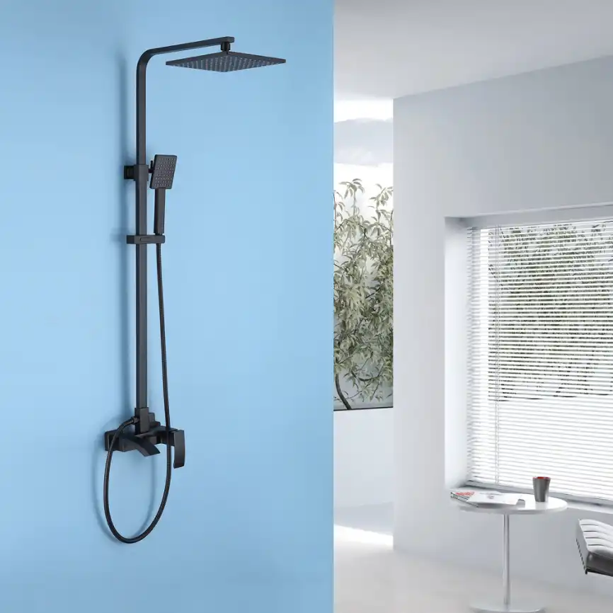 Душевая стойка ABBER Wasserfall AF8616B с изливом, черная матовая фото 2