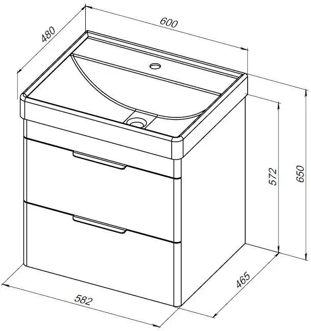 Тумба под раковину Aquanet Ирис new 60 белый глянец (2 ящика) 310144 фото 2
