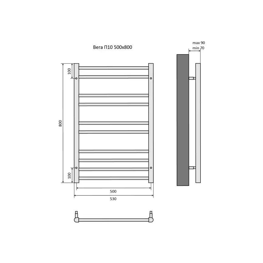 Полотенцесушитель водяной Aquatek Вега 50х80 AQ DR1080CH П10 нижнее подключение 1/2 фото 3