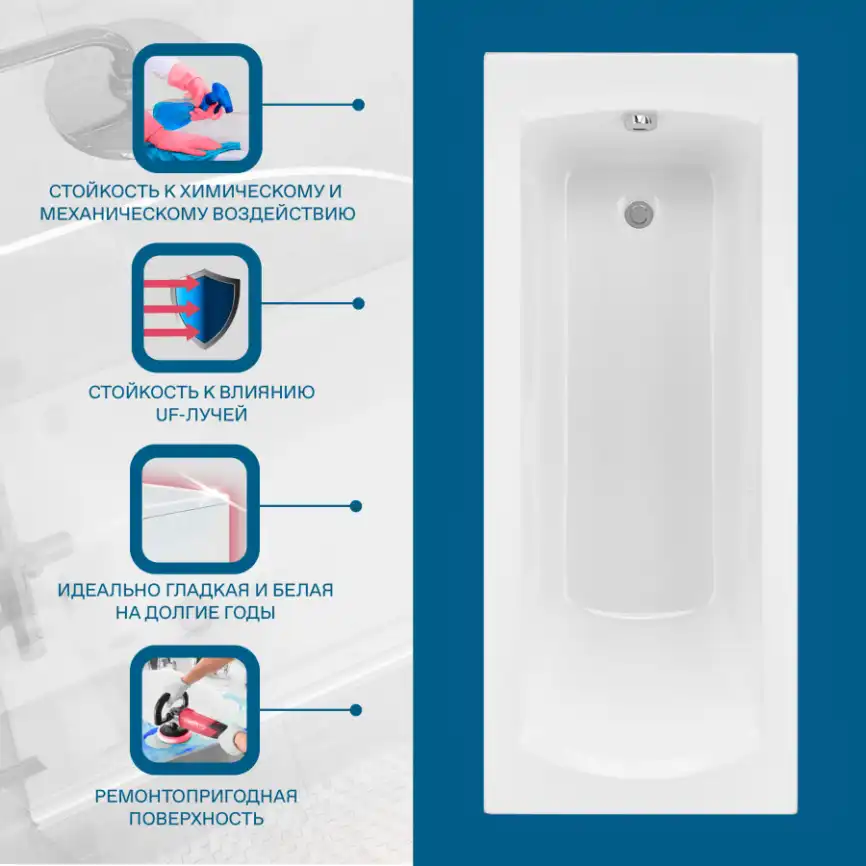 Акриловая ванна Santek Монако 150х70 1WH111976 прямоугольная, Белая фото 6