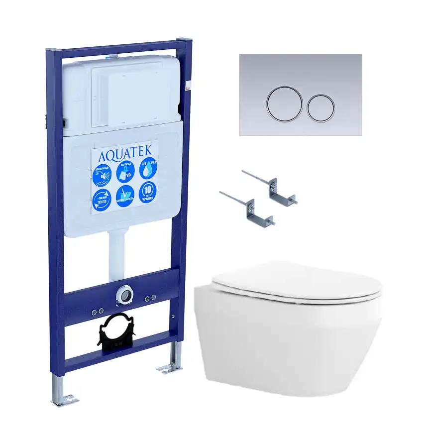 Унитаз с инсталляцией Aquatek Лея SET AQUATEK ЛЕЯ cm-019 4в1 с сиденьем Микролифт и клавишей смыва Хром матовый фото 1