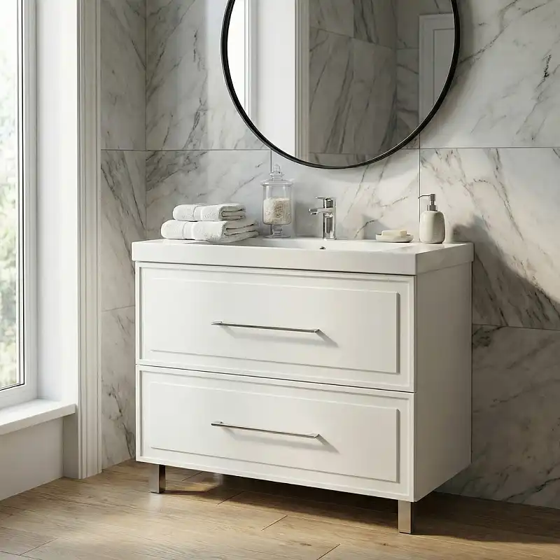 Тумба с раковиной Azario Belloni 100/2Н CS00098077, напольная, белая матовая фото 7