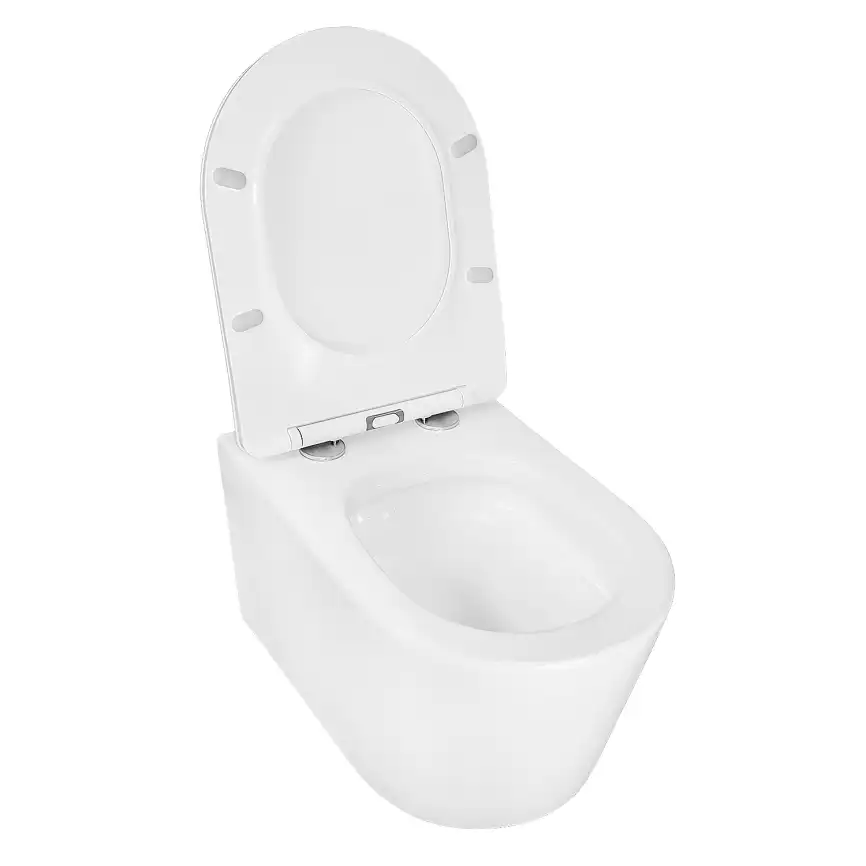 Подвесной унитаз безободковый Azario Ollin AZ-0513R , с системой антивсплеск (Торнадо), сидением микролифт, цвет белый фото 4