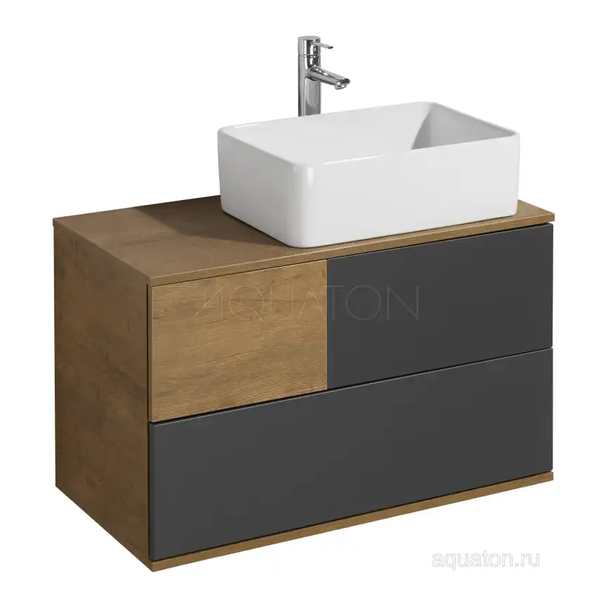 Тумба под раковину Aquaton Терра 85 1A247201TEKA0 подвесная правая, цвет дуб кантри / антрацит фото 1
