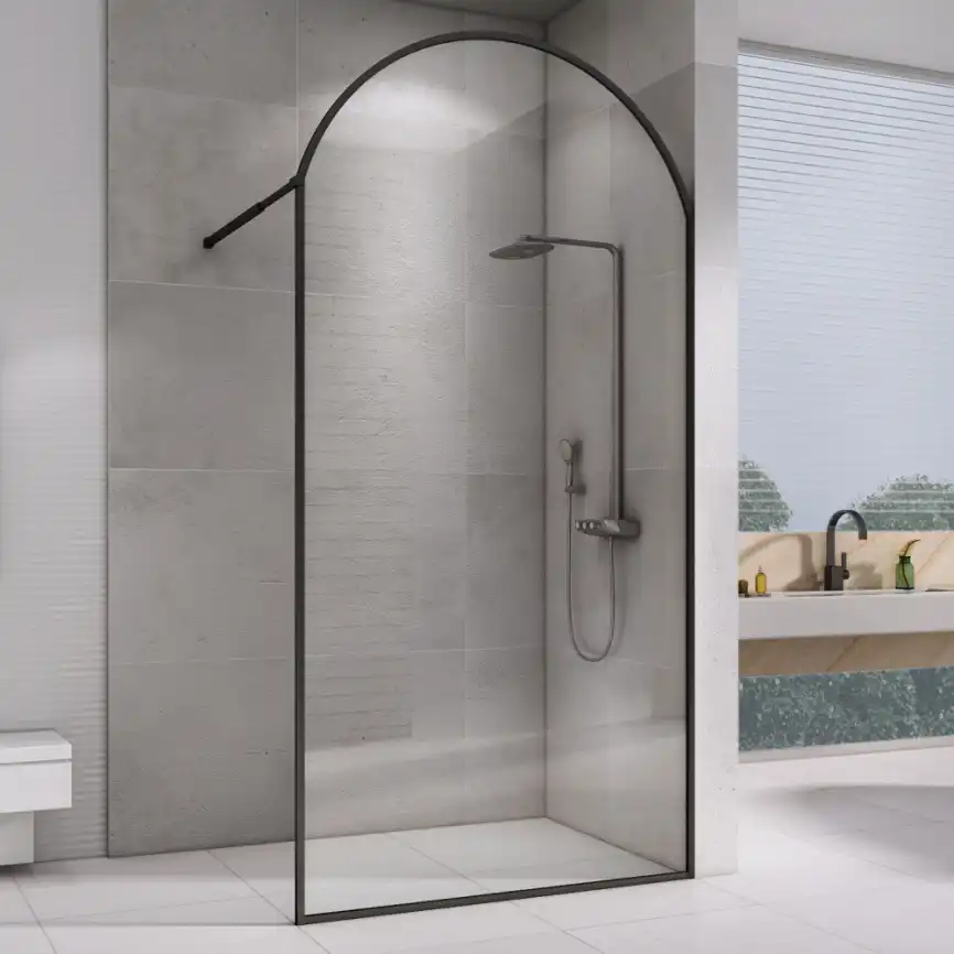 Душевая перегородка Abber Immer Offen 100 см, AG64100BN, профиль Черный, стекло Прозрачное фото 1