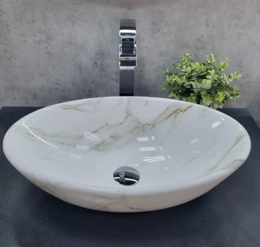 Раковина накладная CeramaLux 520х340х140 D1147-505(340), цвет Белый мрамор фото 1