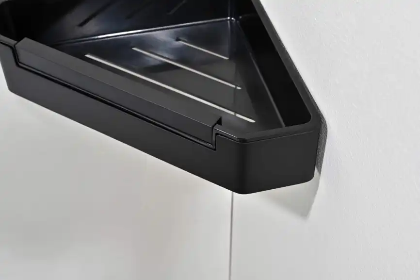 Полка для душа угловая Aquatek AQ4976MB со стеклоочистителем, Черный матовый фото 3