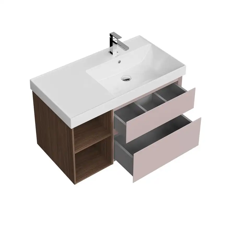 Тумба под раковину Kerama Marazzi CUBO 90 см, CUB.90.2Rh\MAL.N подвесная, Мальва фото 4