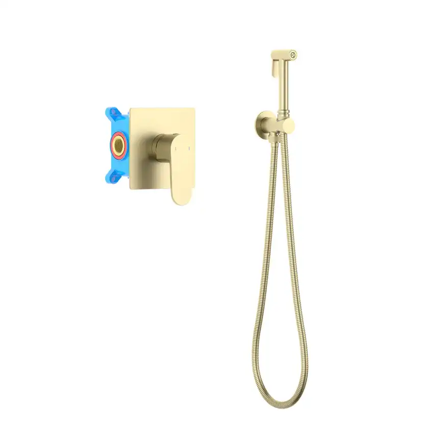 Смеситель с гигиеническим душем Aquatek Оберон AQ1219BG, Золото матовое фото 1