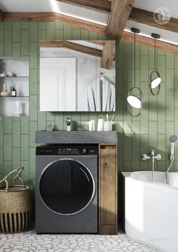 Раковина  Aquaton Рейн 80х50 1A72113KRW210  над стиральной машиной, из литьевого мрамора, Графит фото 4