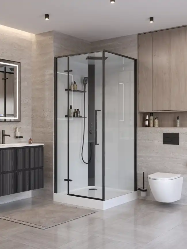 Душевая кабина BelBagno UNO-CAB-A-1-90-C-NERO-Bi-TOP-L , левая, профиль черный матовый фото 1