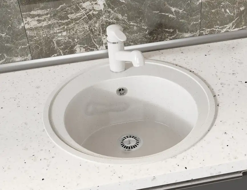 Кухонная мойка AZARIO Solo 505x505x190 искусственный мрамор, цвет белый крап: CS00105233 фото 3