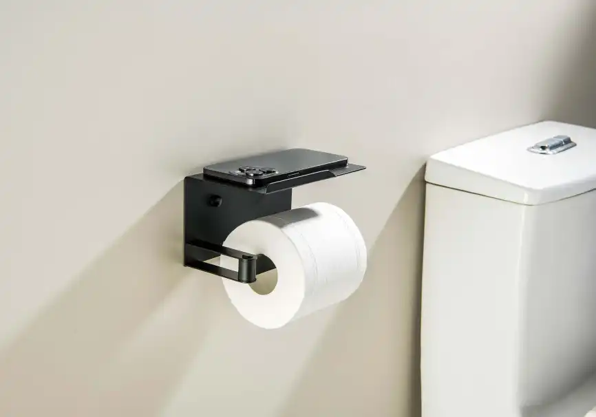Держатель туалетной бумаги Aquatek Либра AQ4929MB с полкой, Черный матовый фото 4