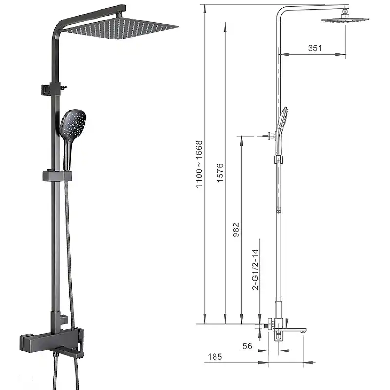 Душевая система Gappo G2417-9  с поворотным изливом, Оружейная сталь фото 13